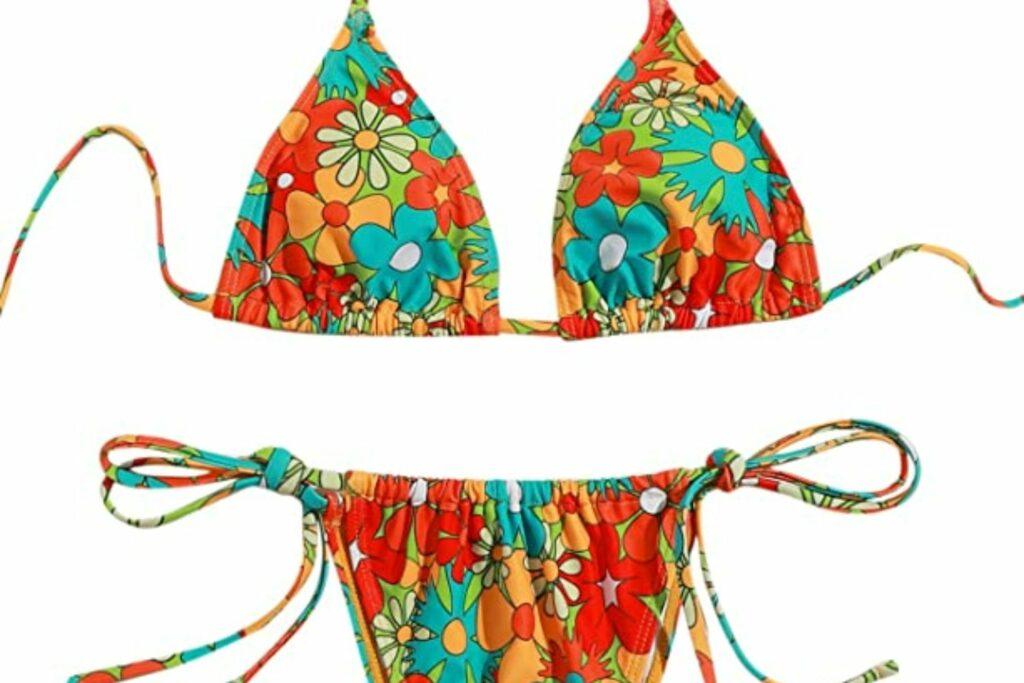 SOLY HUX Women's Floral Print Halter Triangle Tie Side Bikini Set
