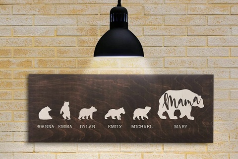 Personalized Mama Bear & Cubs Wooden Sign