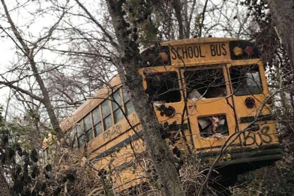 abandond school bus woods